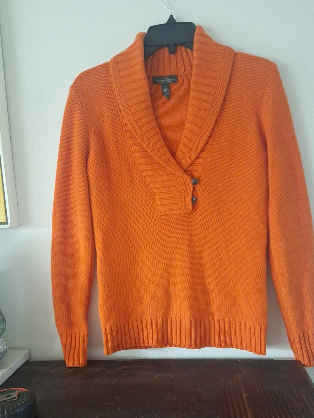 Vintage Classic Y2k Ralph Lauren  V-Neck Shawl Collar Sweater in Orange Sz S